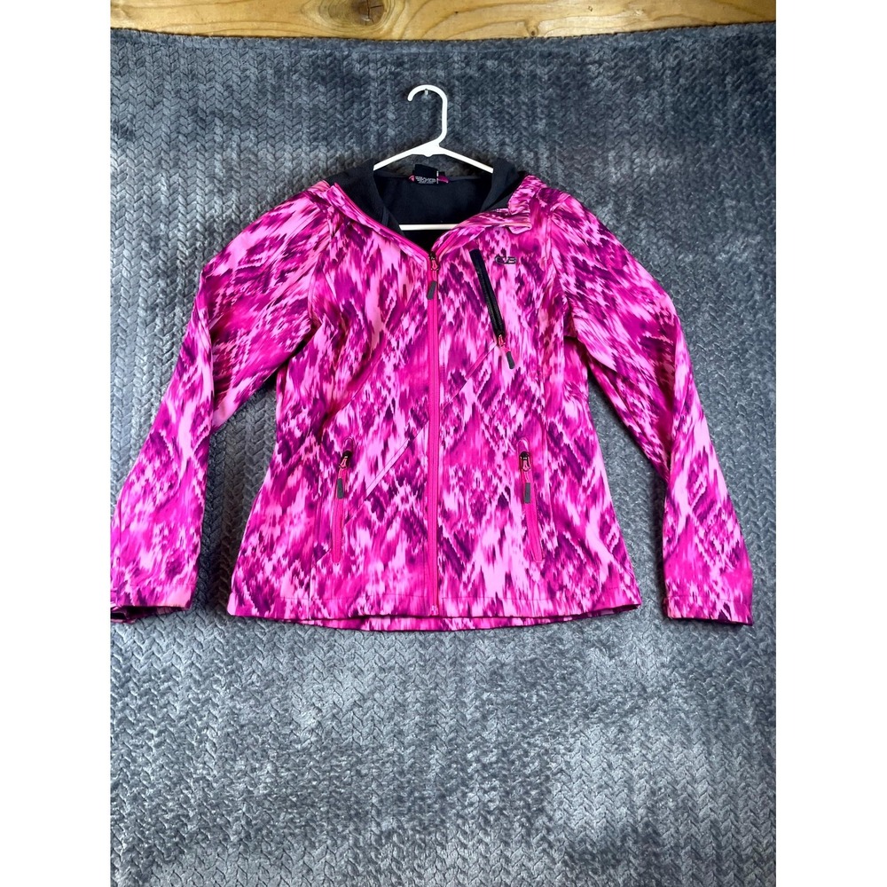 CB Sports Jacket Womens Medium Pink Stretch Fleece Geometric Full Zip Hooded